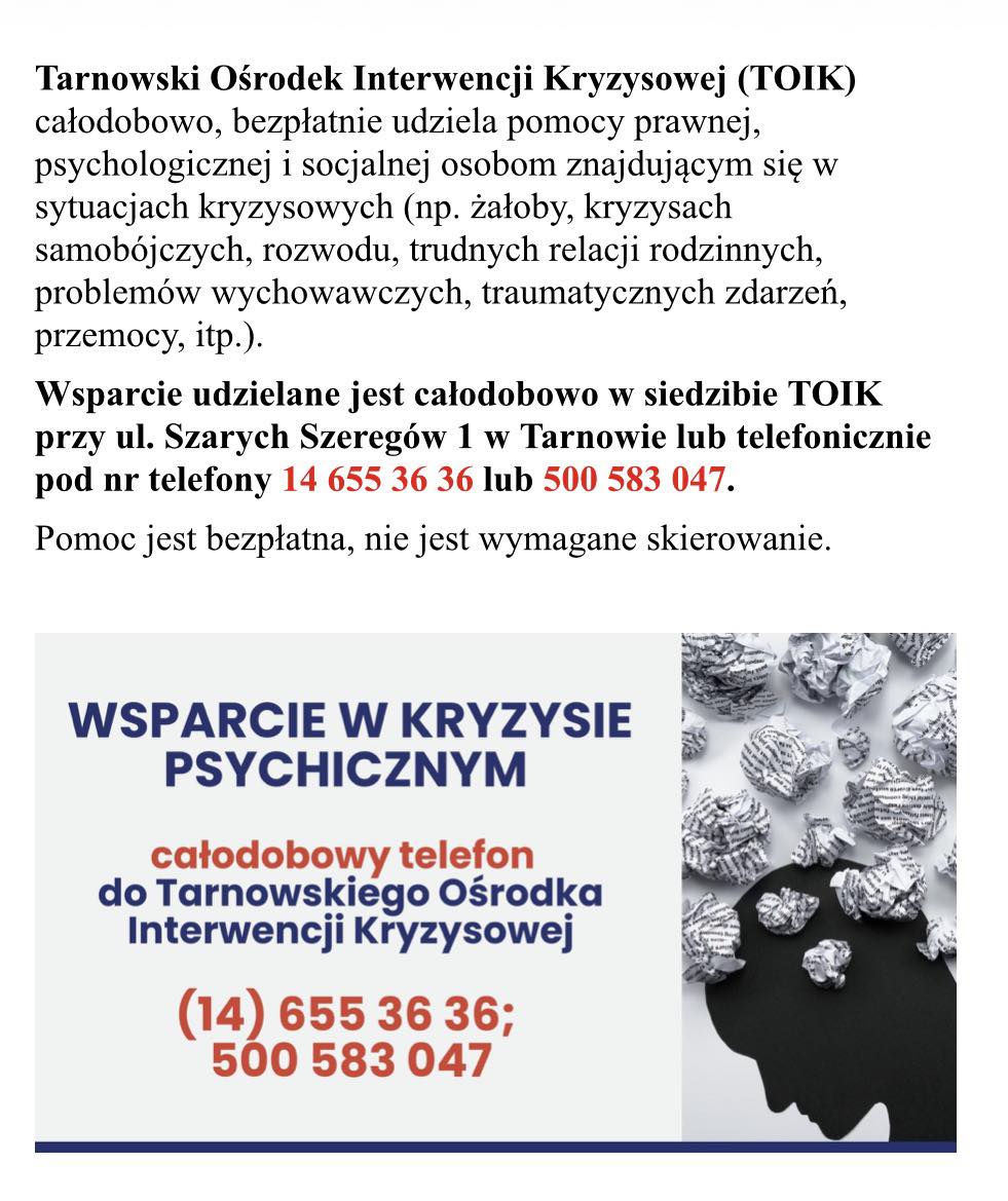 Tarnowski Ośrodek Interwencji Kryzysowej &nbsp;ZAPRASZAMY DO ZAPOZNANIA SIĘ Z INFORMACJĄ!